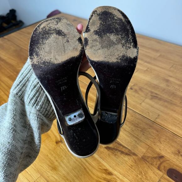 GUCCI White Leather Silver Chain Kitten Heel Open Toe Sandals Size 7.5 - Picture 6 of 7